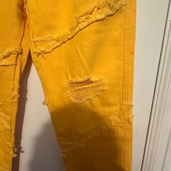 Yellow Distressed Skinny Fit Jeans Size 28 LSKB Cotton Blend Womens - Picture 5 of 7